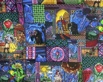 100 % Cotton Fabric - 45 " Wide- Beauty and the Beast/ staintes glass