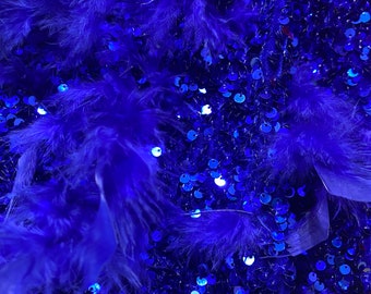 Royal sequin stretch velvet with feathers , 4-Way stretch  fabric by the yard 60" Wide