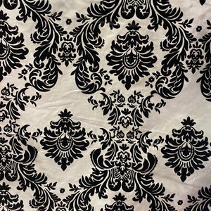 Damask Taffeta black on beige Flocking fabric per yard 60” wide