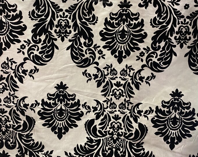 Damask Taffeta black on beige Flocking fabric per yard 60” wide