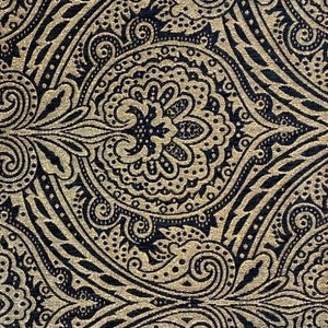 Medellin Black Damask Chenille  Upholstery Fabric Sofa Drapery Curtains