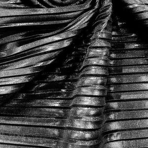 Black Metallic Accordion foil Pleated Polyester Fabric/Stretch Fabric/Light Weight/ 58 Inches Wide.