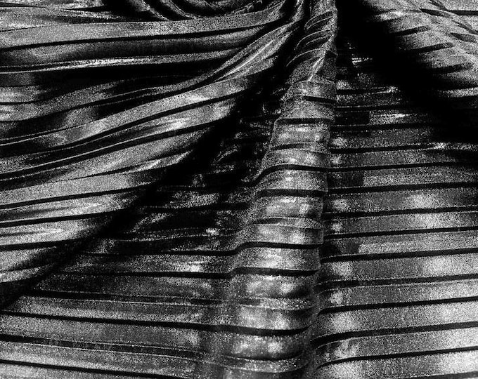Black Metallic Accordion foil Pleated Polyester Fabric/Stretch Fabric/Light Weight/ 58 Inches Wide.