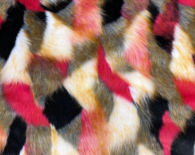 Fuchsia Mix Multi patch Faux Fur upholstery fabric by the yard 58" Wide