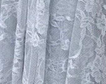 Silver Vintage Stretch Floral Lace fabric 4 way  By The Yard