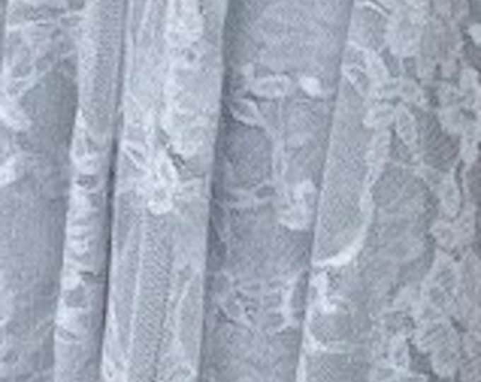 Silver Vintage Stretch Floral Lace fabric 4 way  By The Yard