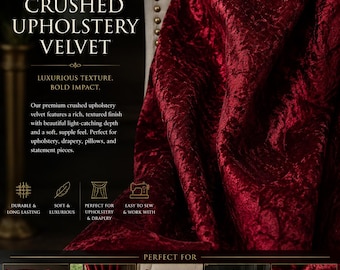 Burgundy Crushed Velvet  upholstery drapery Fabric BY THE YARD 58" Wide