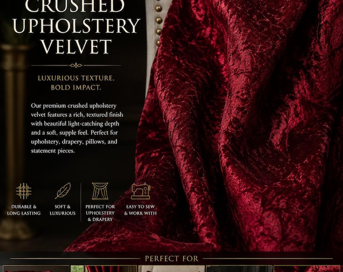 Burgundy Crushed Velvet  upholstery drapery Fabric BY THE YARD 58" Wide