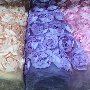 Satin Bridal Petal Rosette on mesh Floral Fabric 52&quot; Wide Sold By The Yard
