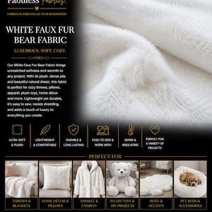 White Bear Short Hair Faux Fur Fabric – Soft Plush Fur by the Yard, Luxury White Faux Fur for Sewing, Upholstery, Costumes, and Crafts