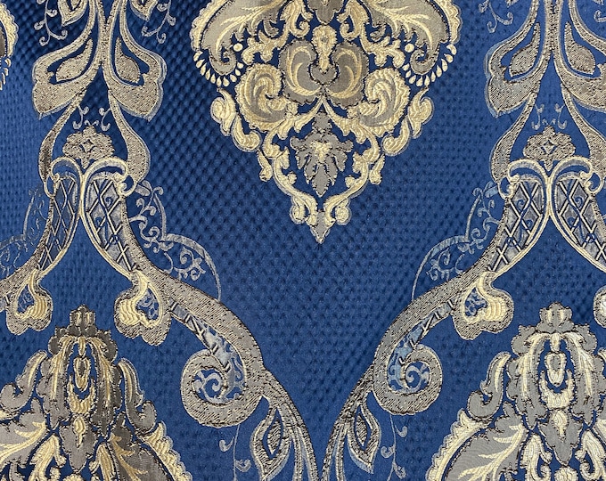 Damask on Midnight Renaissance Jacquard  Upholstery drapery fabric by the yard