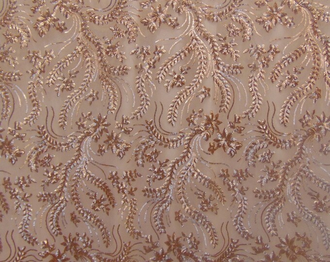 BALI Matte Copper (Nude Mesh) 4-Way Stretch Mesh Lace Tiny Sequin Fabric 56" Sold By the Yard