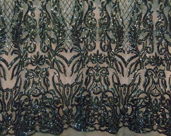 KARMA, Emerald, Big Print, Sequin, 4-way Stretch, Fabric 54&quot; Sold By the Yard