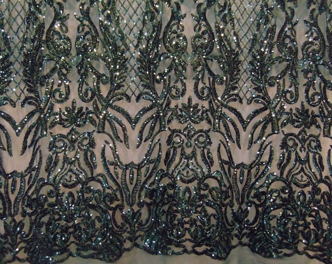 KARMA, Emerald, Big Print, Sequin, 4-way Stretch, Fabric 54" Sold By the Yard