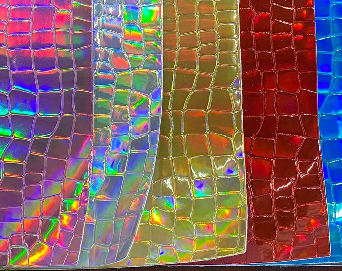 Faux Leather vinyl, Upholstery Crafts Crocodile,  Hologram fabric 54” wide