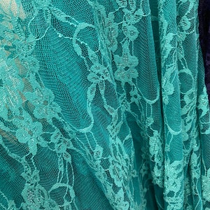 Teal Vintage Stretch Floral Lace 4 way poly  spandex Fabric By The Yard Wedding, Prom, Dresses, Lingerie, Pageant
