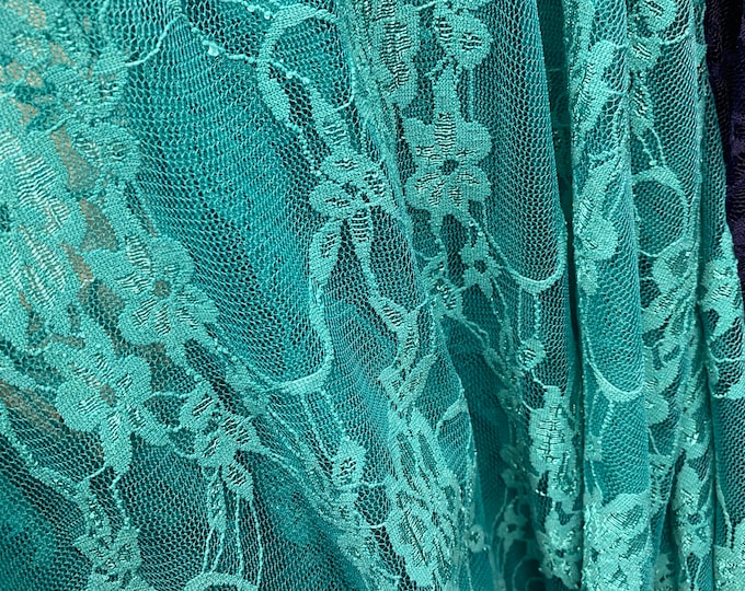 Teal Vintage Stretch Floral Lace 4 way poly  spandex Fabric By The Yard Wedding, Prom, Dresses, Lingerie, Pageant