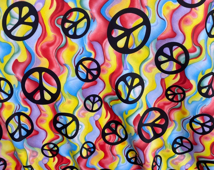 Groovy peace design stretch spandex fabric SOLD BY YARD 60 inches wide