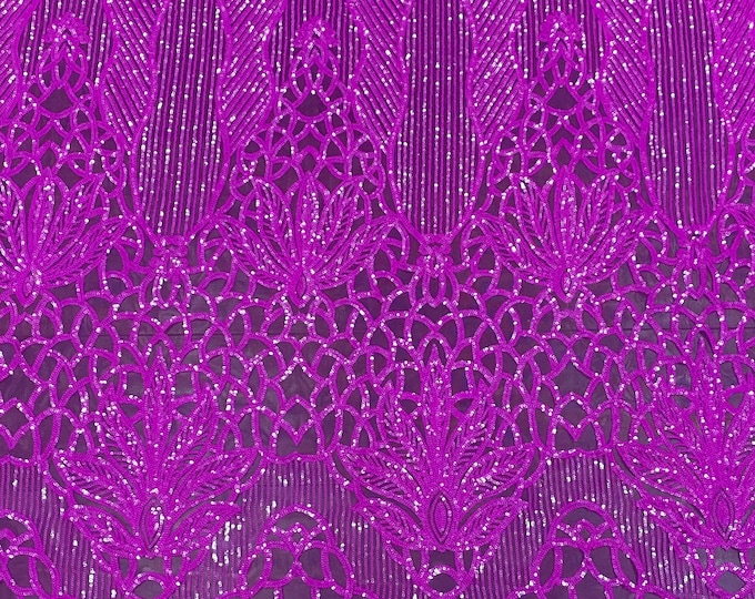 Sequin magenta on magenta mesh , 4-way Stretch, Fabric 54" Sold By the Yard, Wedding, Prom, Dresses, Lingerie, Pageant