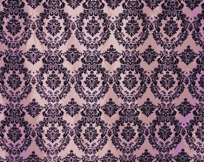 Damask taffeta velvet flocked pink fabric by the yard