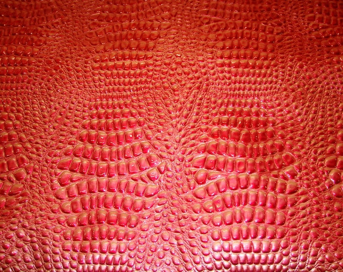 Vinyl faux Leather Crocodile Leather Swamp Coral Rose Metallic Embossed shinny upholstery fabric sold BTY 54" Wide