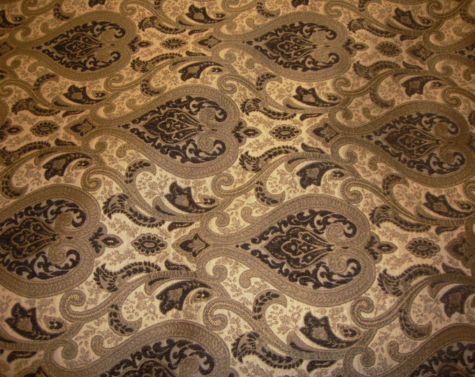 Chenille Damask 56" Wide Monte Cristo Dark Brown  Fabric Gold with upholstery furniture fabric by the yard