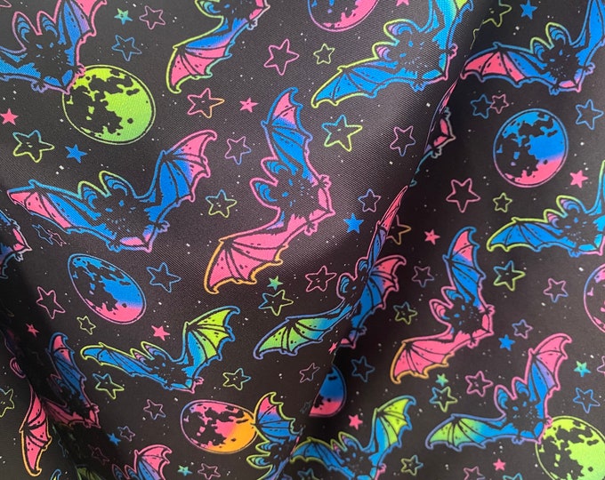 Flying bats multi neon colors Spandex Fabric by the yard
