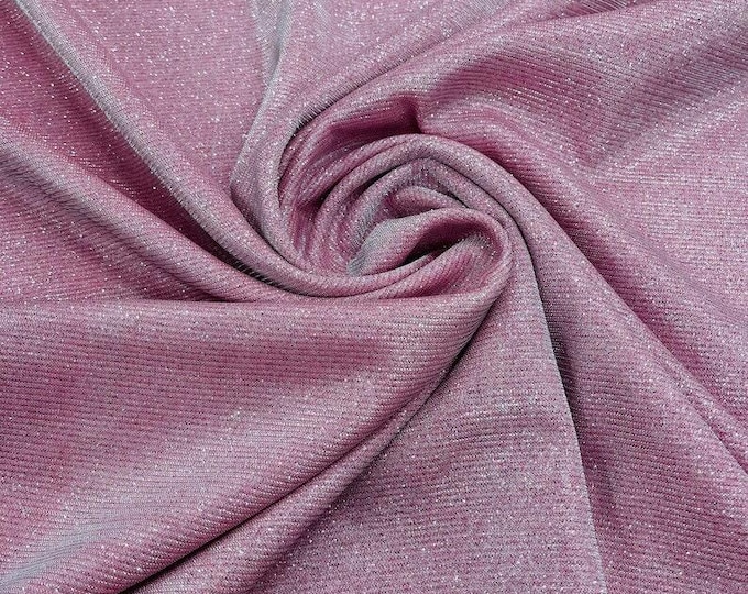 Pink Sparkle Stretch Fabric by Yard – Glitter Knit Lurex Spandex for Dresses, Dancewear