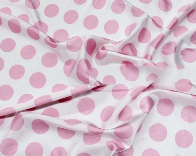 10 YARDS - Pink on white 1.5" polka dot charmeuse Fabric / 58" WIDE