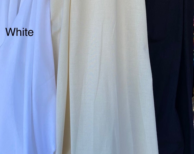 Light Weight Muslin Fabric By the Yard, Natural, White, Black, 100% Cotton 60" Wide