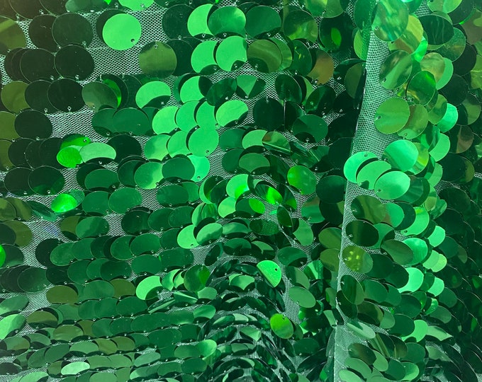 Green Paillette sequins medium size on stretch mesh base 2way 58/60” Sold by the YD