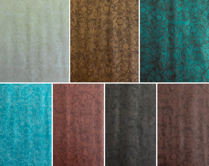 Floral tooled vinyl faux leather Embossed western fabric  54" Wide