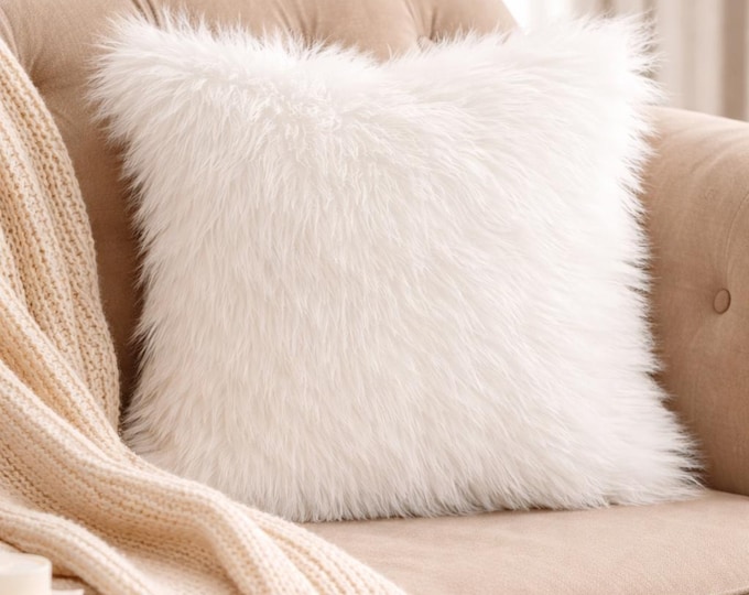1 Piece Bright White faux fur cushion  pillow 18x18 premium shaggy with zipper fur pillows sofa bed couch chair throw home decor