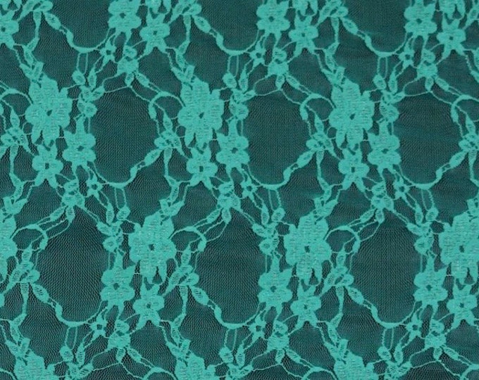 Jade Vintage Stretch Floral Lace fabric 4 way  By The Yard