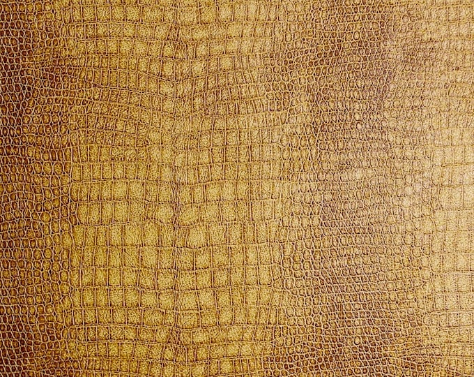 Alligator Caramel upholstery faux Leather soft Vinyl fabric per yard
