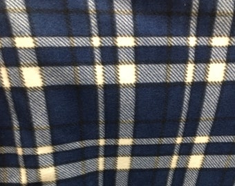 Plaid navy blue black Fleece Polar  By The Yard 60" Wide
