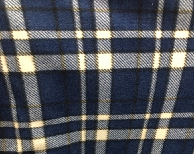 Plaid navy blue black Fleece Polar  By The Yard 60" Wide