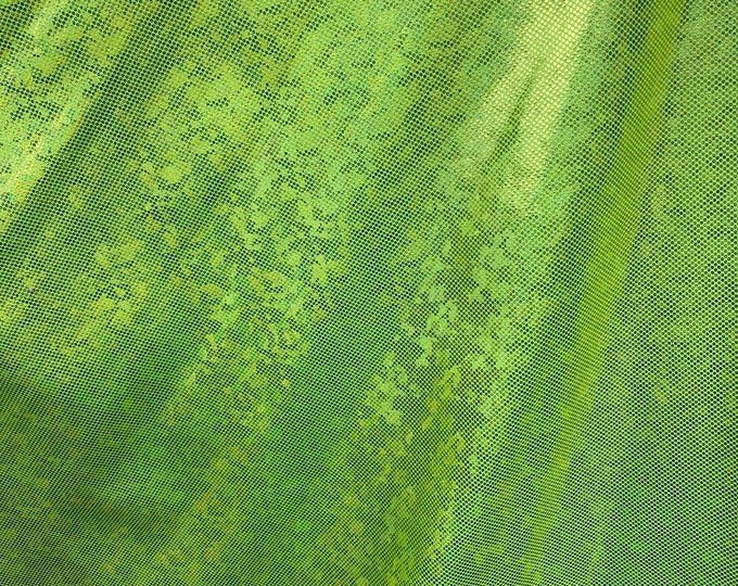 Neon Green shattered Metallic Spandex Hologram fabric per yard
