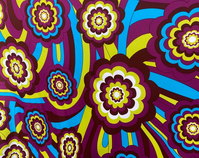 Funky violet Blue floral stretch spandex fabric SOLD BY YARD 60