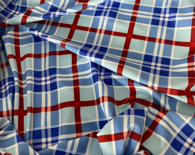 Plaid blue/red spandex 4 way stretch 58" wide