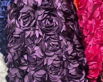 Plum Satin Bridal Petal Rosette on mesh Fabric 52" Wide Sold By The Yard
