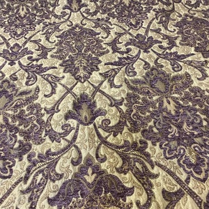 Lavender Damask Chenille Upholstery Fabric – Elegant Decorative Fabric by the Yard for Drapery, Pillows, Furniture, Crafts