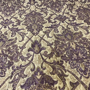 Passion lavender Damask saxxon Chenille Upholstery Drapery fabric by the yard 54" Wide