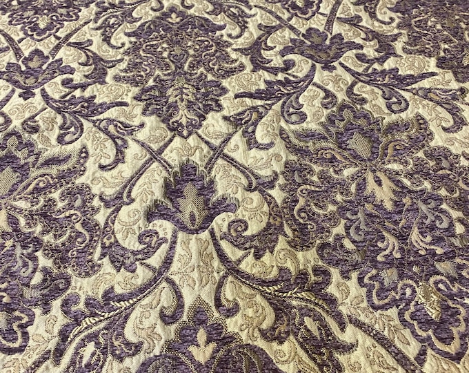 Lavender Damask Chenille Upholstery Fabric – Elegant Decorative Fabric by the Yard for Drapery, Pillows, Furniture, Crafts