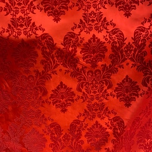 Damask Taffeta red on red Flocking fabric per yard 60” wide