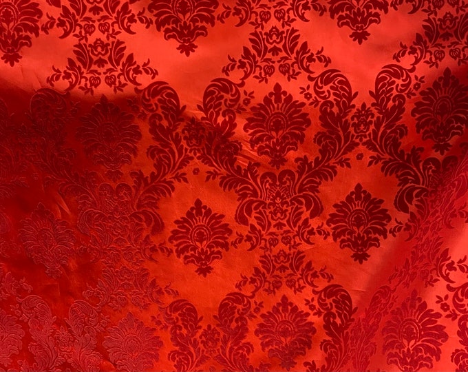 Damask Taffeta red on red Flocking fabric per yard 60” wide