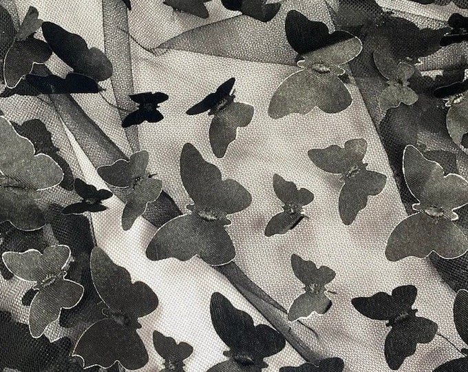 Butterfly taffeta on sheer FABRIC /58" Wide by the yard- Black