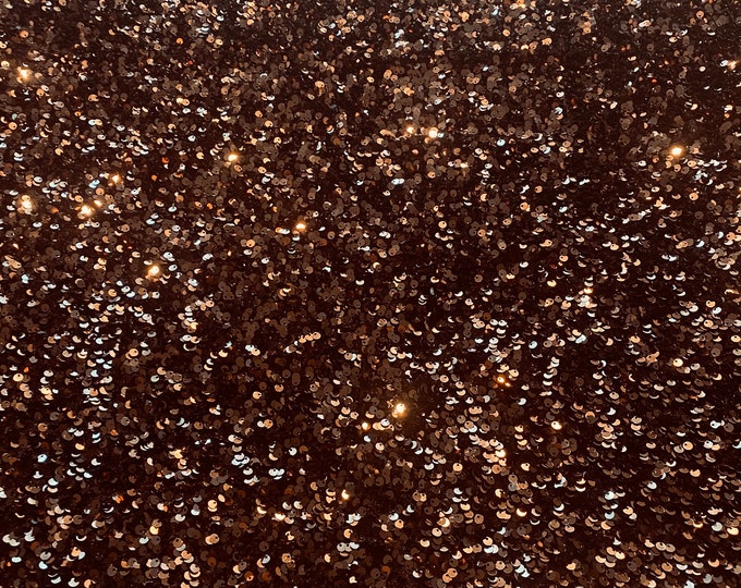 Brown Sequin on Stretch Velvet 4-Way stretch fabric by the yard 60" Wide