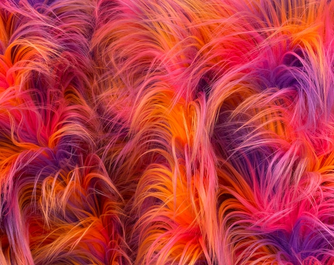 58"  Wide Multi purple pink orange Faux fur Upholstery Fabric by the yard