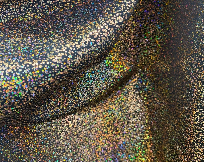 Gold hologram pebbles design hologram metallic nylon spandex 4-way Stretch 58/60” Sold by the YD